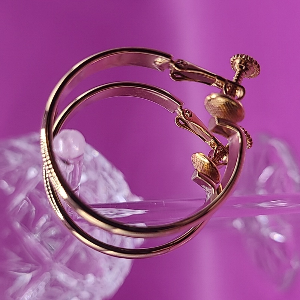 Gold tone hoop clip on earrings by Napier - Picture 6 of 9